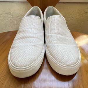 Zara Men's White Embroidered Slip On Sneakers